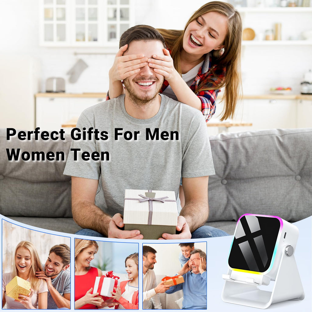 5-in-1 Wireless Induction Speaker with Phone Stand, Bluetooth Audio Amplifier with Colorful LED Light, Rechargeable Music Speaker for iPhone &amp; Android, Ideal Birthday Gift for Men, Women(White)