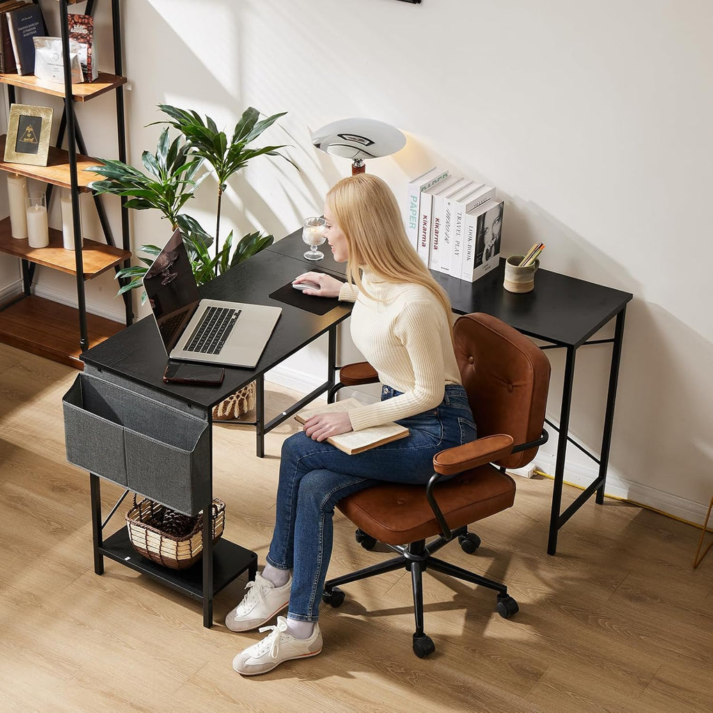 Atilioo L Shaped Gaming Desk, 50 Inch Reversible Computer Corner Desk, PC Battle Station Workstation for Home Office with Side Bag &amp; CPU Stand, Black
