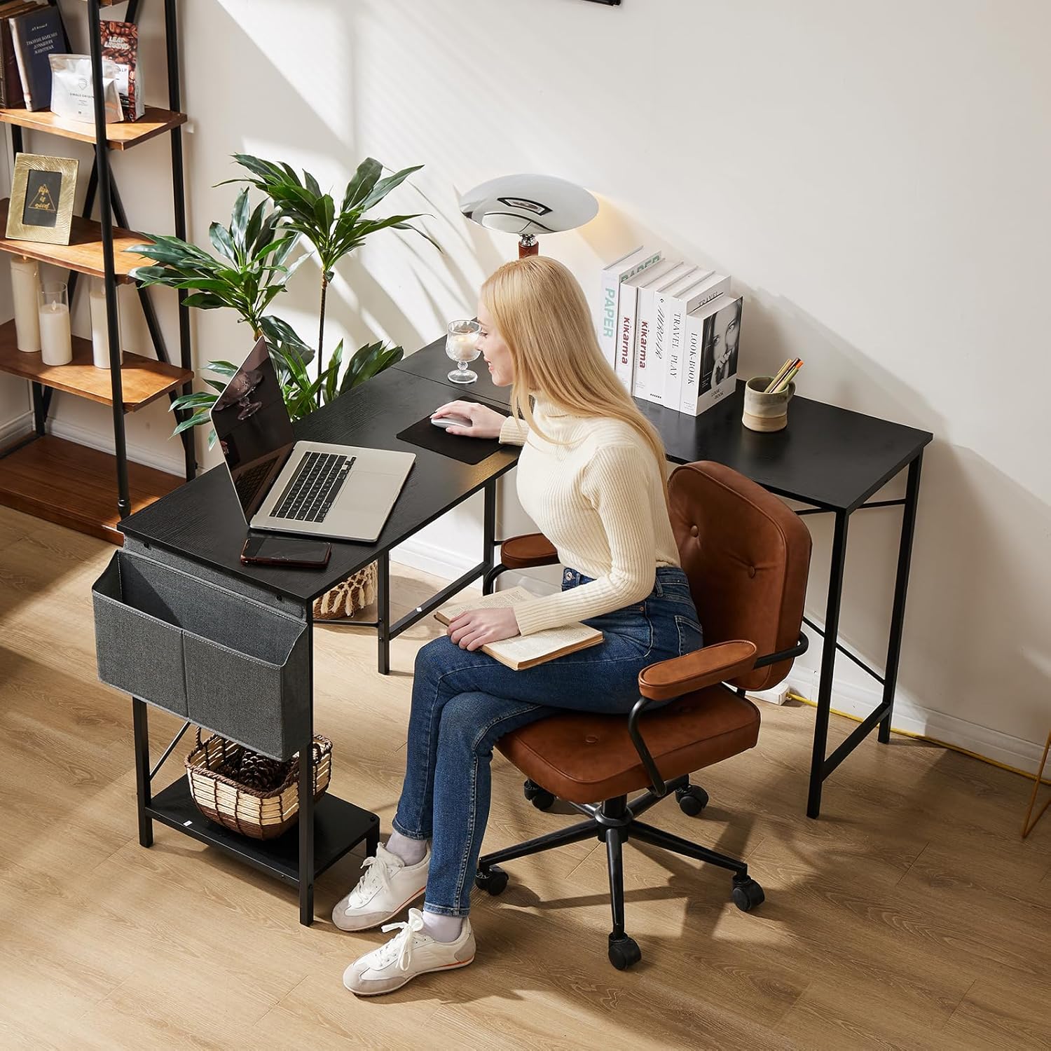 Atilioo L Shaped Gaming Desk, 50 Inch Reversible Computer Corner Desk, PC Battle Station Workstation for Home Office with Side Bag &amp; CPU Stand, Black