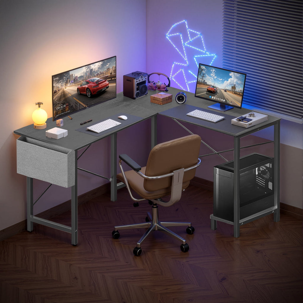 Atilioo L Shaped Gaming Desk, 50 Inch Reversible Computer Corner Desk, PC Battle Station Workstation for Home Office with Side Bag &amp; CPU Stand, Black