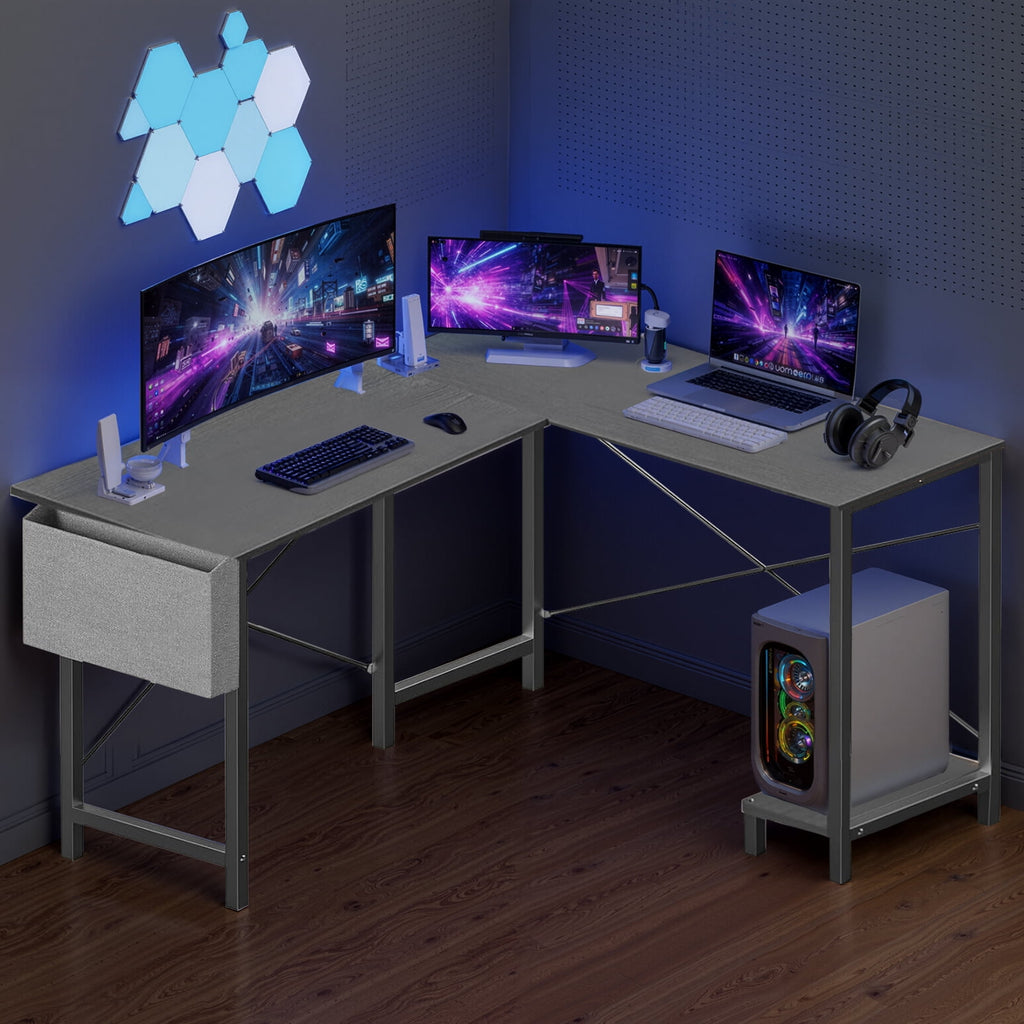 Atilioo L Shaped Gaming Desk, 50 Inch Reversible Computer Corner Desk, PC Battle Station Workstation for Home Office with Side Bag &amp; CPU Stand, Black