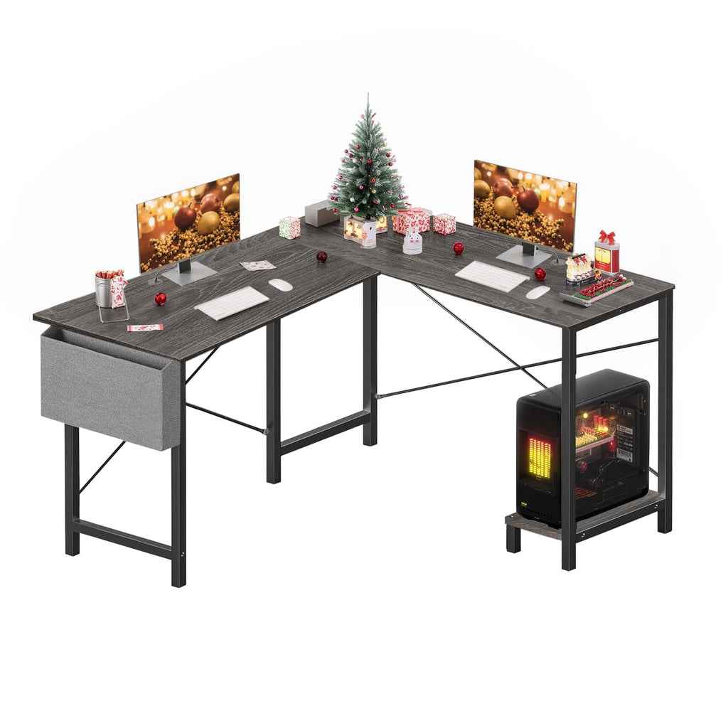 Atilioo L Shaped Gaming Desk, 50 Inch Reversible Computer Corner Desk, PC Battle Station Workstation for Home Office with Side Bag &amp; CPU Stand, Black