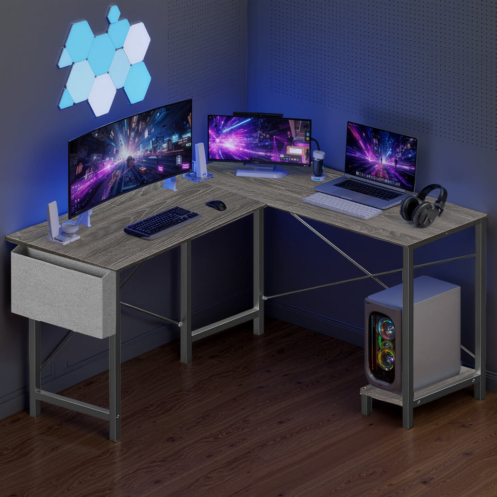 Atilioo L Shaped Gaming Desk, 50 Inch Reversible Computer Corner Desk, PC Battle Station Workstation for Home Office with Side Bag &amp; CPU Stand, Black