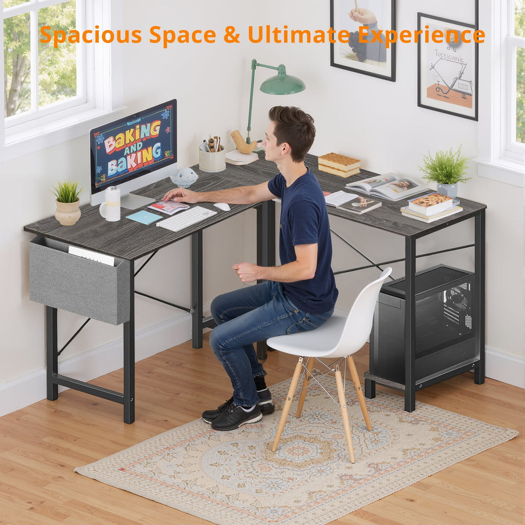 Atilioo L Shaped Gaming Desk, 50 Inch Reversible Computer Corner Desk, PC Battle Station Workstation for Home Office with Side Bag &amp; CPU Stand, Black