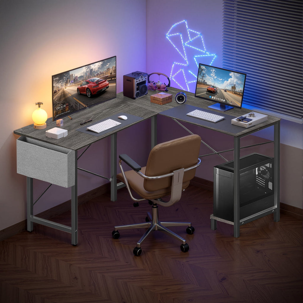 Atilioo L Shaped Gaming Desk, 50 Inch Reversible Computer Corner Desk, PC Battle Station Workstation for Home Office with Side Bag &amp; CPU Stand, Black