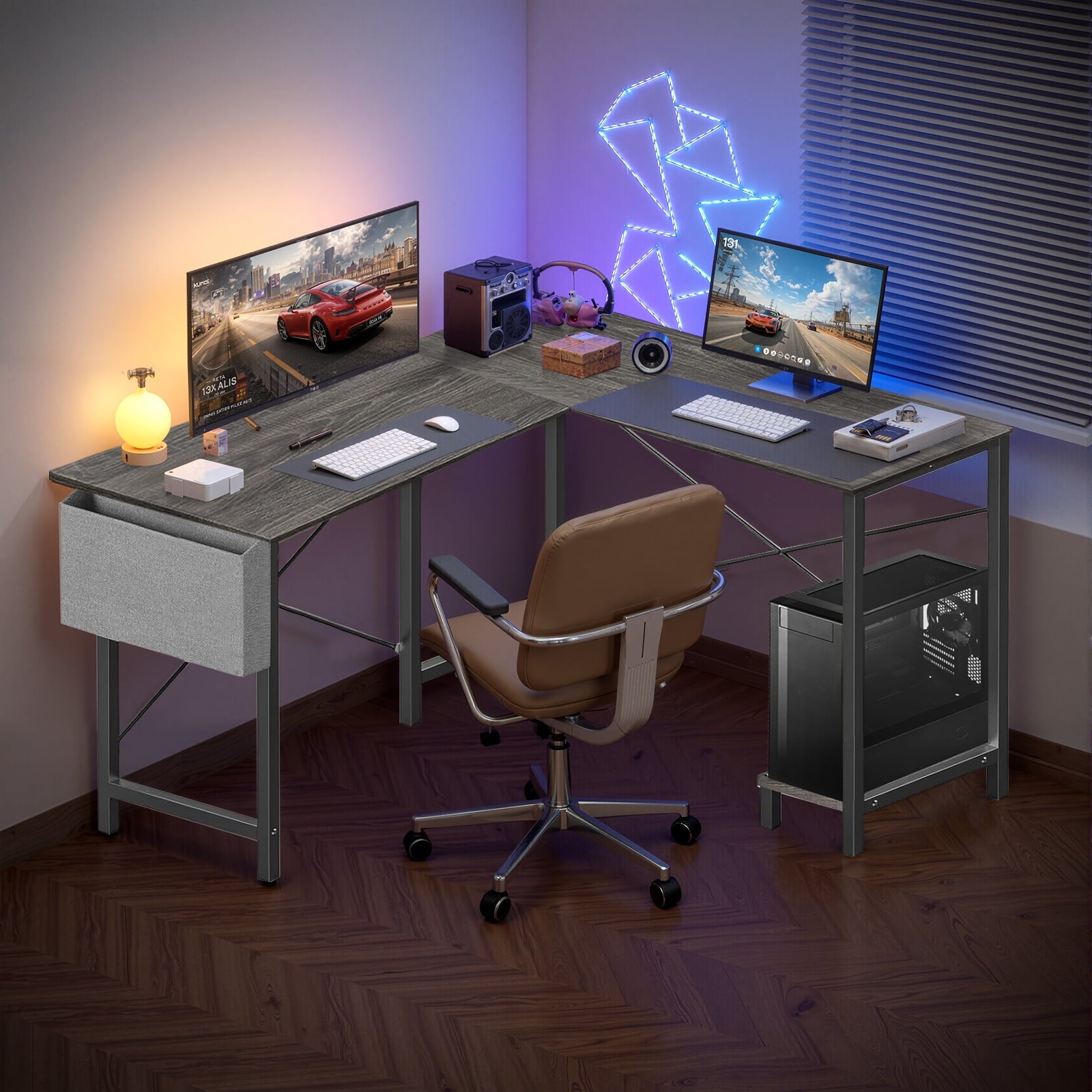Atilioo L Shaped Gaming Desk, 50 Inch Reversible Computer Corner Desk, PC Battle Station Workstation for Home Office with Side Bag &amp; CPU Stand, Black