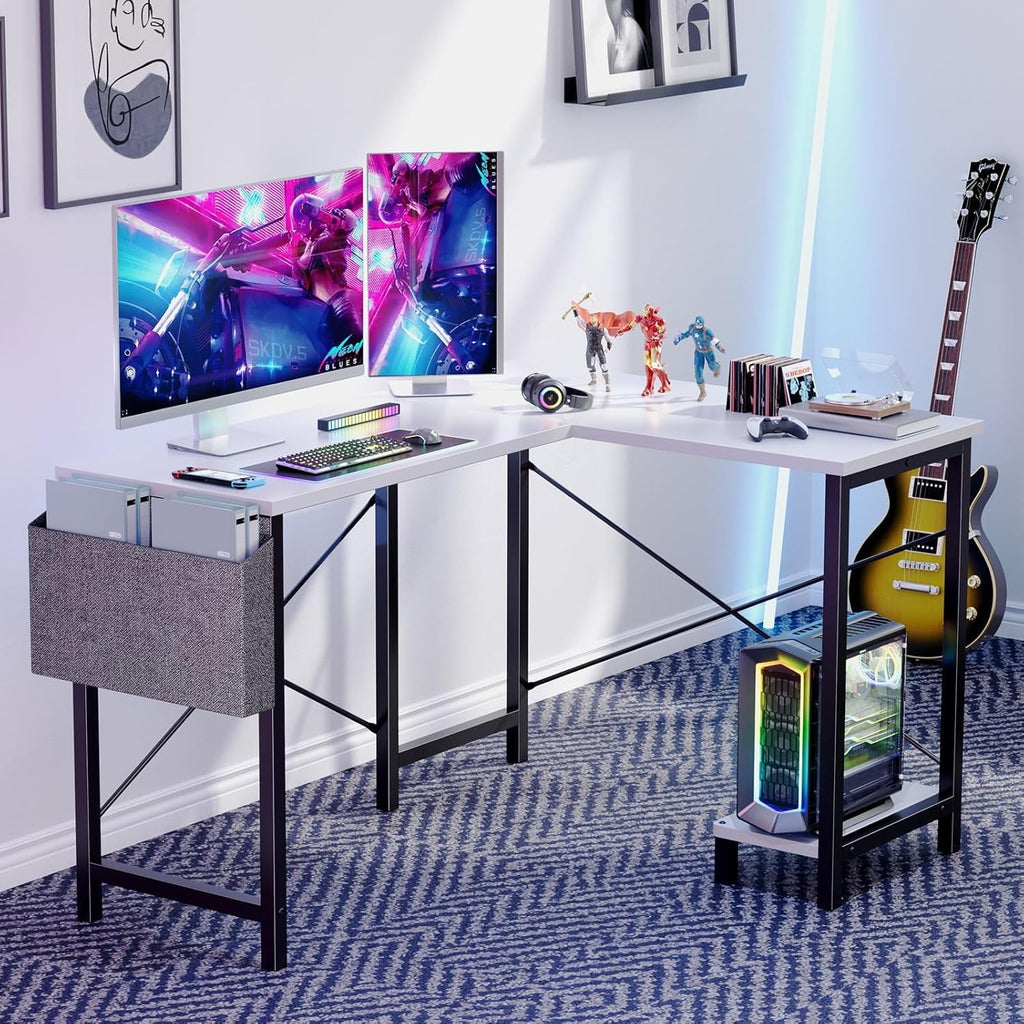 Atilioo L Shaped Gaming Desk, 50 Inch Reversible Computer Corner Desk, PC Battle Station Workstation for Home Office with Side Bag &amp; CPU Stand, Black