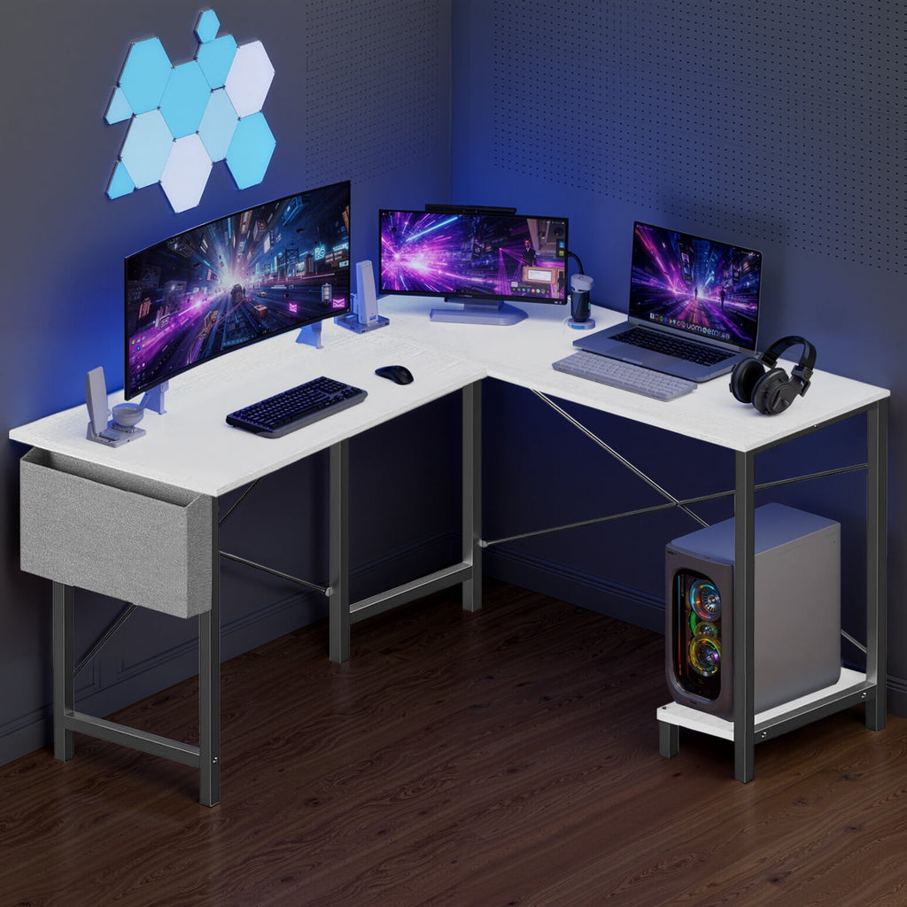 Atilioo L Shaped Gaming Desk, 50 Inch Reversible Computer Corner Desk, PC Battle Station Workstation for Home Office with Side Bag &amp; CPU Stand, Black