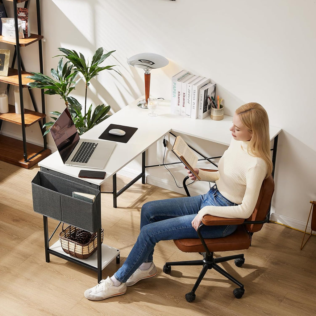 Atilioo L Shaped Gaming Desk, 50 Inch Reversible Computer Corner Desk, PC Battle Station Workstation for Home Office with Side Bag &amp; CPU Stand, Black