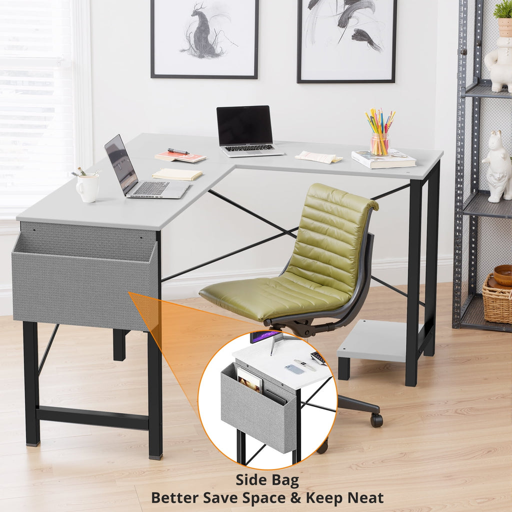 Atilioo L Shaped Gaming Desk, 50 Inch Reversible Computer Corner Desk, PC Battle Station Workstation for Home Office with Side Bag &amp; CPU Stand, Black