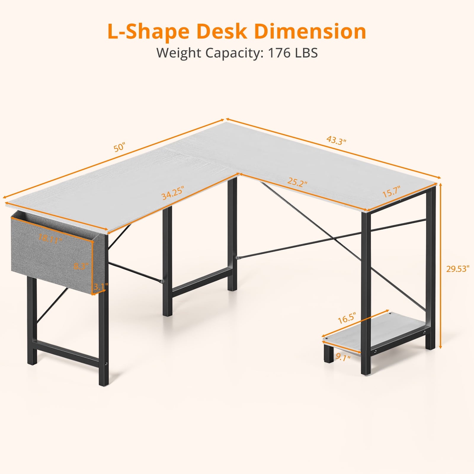 Atilioo L Shaped Gaming Desk, 50 Inch Reversible Computer Corner Desk, PC Battle Station Workstation for Home Office with Side Bag &amp; CPU Stand, Black