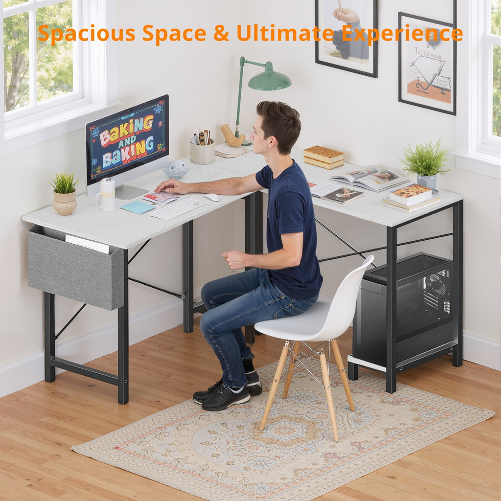 Atilioo L Shaped Gaming Desk, 50 Inch Reversible Computer Corner Desk, PC Battle Station Workstation for Home Office with Side Bag &amp; CPU Stand, Black