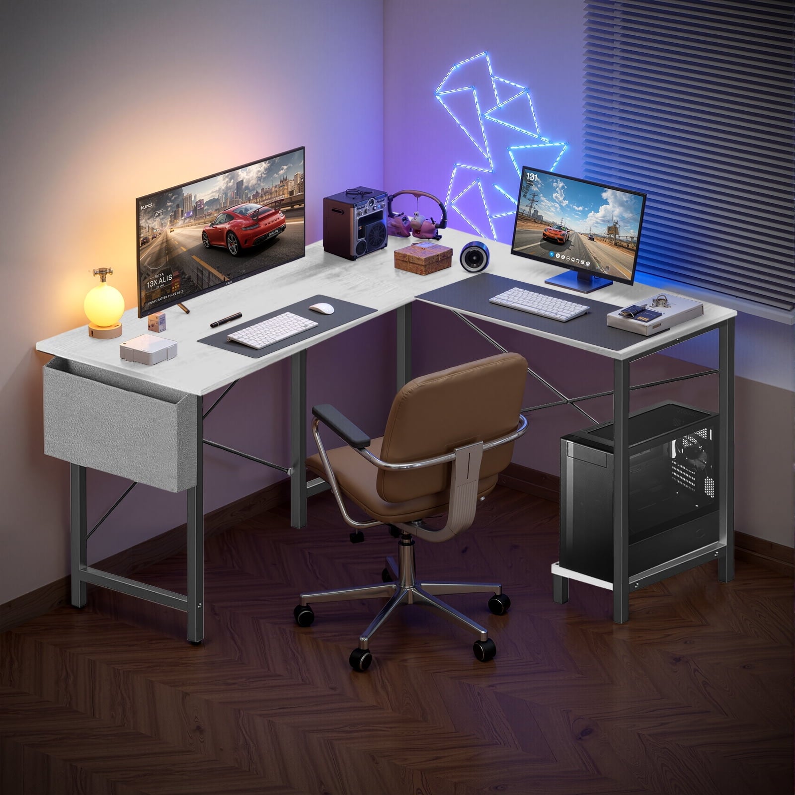 Atilioo L Shaped Gaming Desk, 50 Inch Reversible Computer Corner Desk, PC Battle Station Workstation for Home Office with Side Bag &amp; CPU Stand, Black