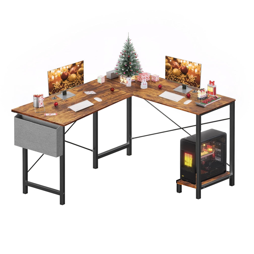 Atilioo L Shaped Gaming Desk, 50 Inch Reversible Computer Corner Desk, PC Battle Station Workstation for Home Office with Side Bag &amp; CPU Stand, Black