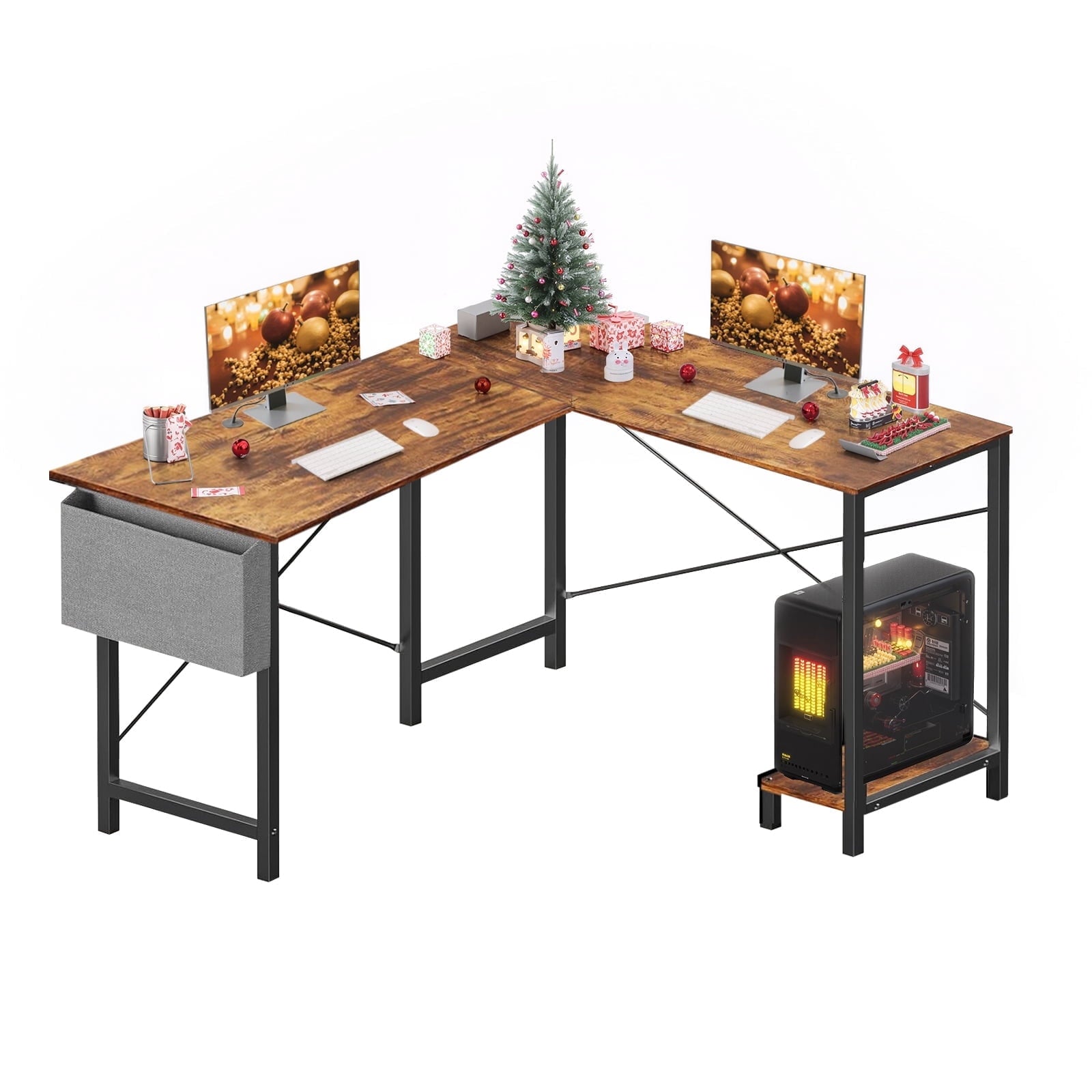 Atilioo L Shaped Gaming Desk, 50 Inch Reversible Computer Corner Desk, PC Battle Station Workstation for Home Office with Side Bag &amp; CPU Stand, Black