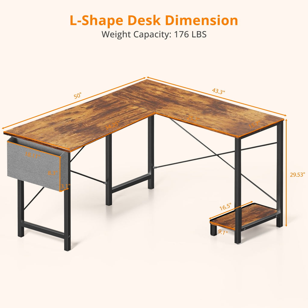 Atilioo L Shaped Gaming Desk, 50 Inch Reversible Computer Corner Desk, PC Battle Station Workstation for Home Office with Side Bag &amp; CPU Stand, Black
