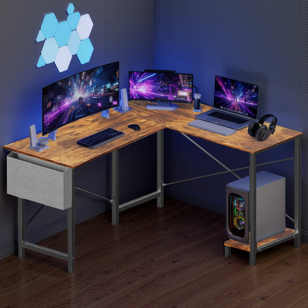 Atilioo L Shaped Gaming Desk, 50 Inch Reversible Computer Corner Desk, PC Battle Station Workstation for Home Office with Side Bag &amp; CPU Stand, Black