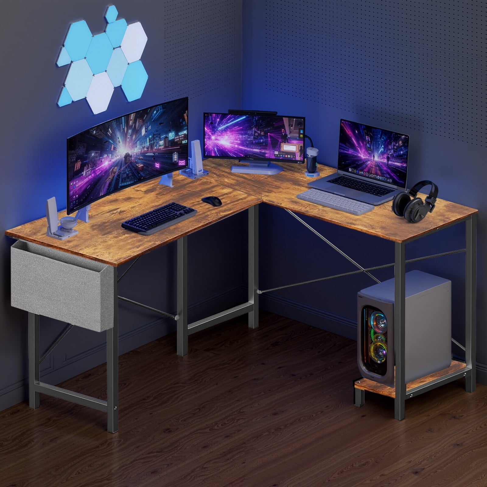 Atilioo L Shaped Gaming Desk, 50 Inch Reversible Computer Corner Desk, PC Battle Station Workstation for Home Office with Side Bag &amp; CPU Stand, Black