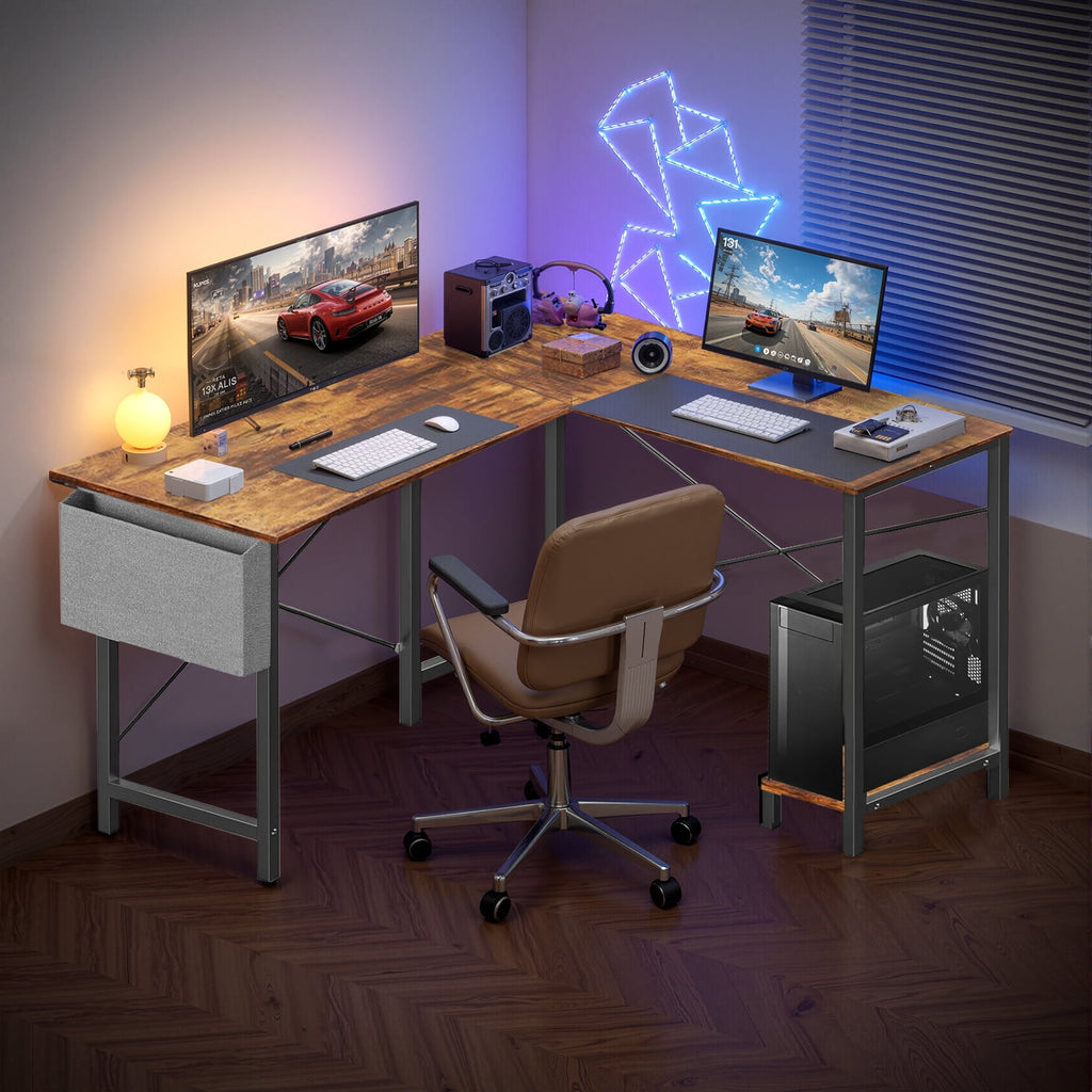 Atilioo L Shaped Gaming Desk, 50 Inch Reversible Computer Corner Desk, PC Battle Station Workstation for Home Office with Side Bag &amp; CPU Stand, Black
