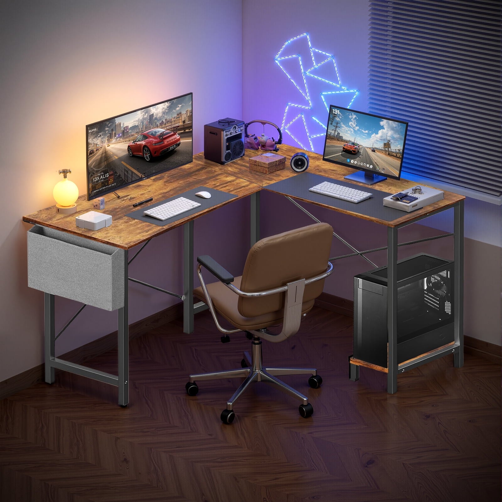 Atilioo L Shaped Gaming Desk, 50 Inch Reversible Computer Corner Desk, PC Battle Station Workstation for Home Office with Side Bag &amp; CPU Stand, Black