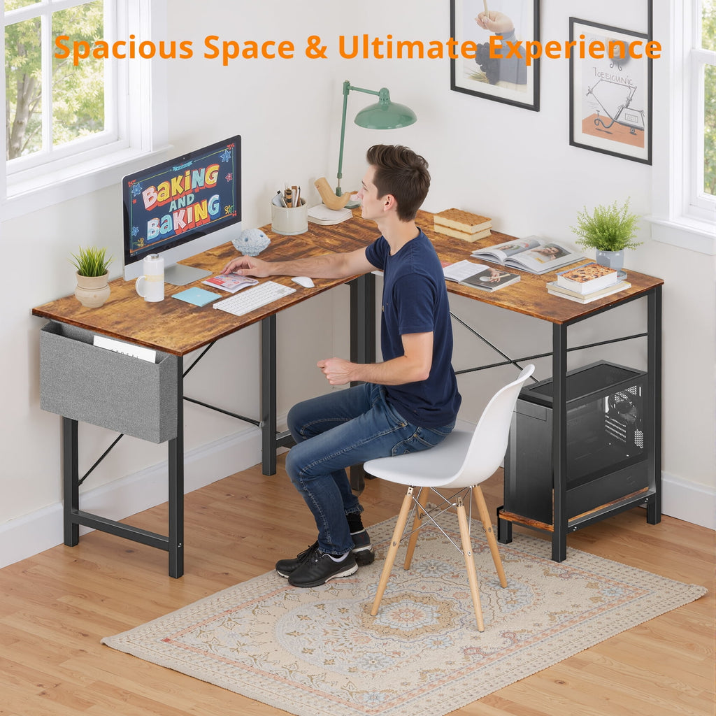Atilioo L Shaped Gaming Desk, 50 Inch Reversible Computer Corner Desk, PC Battle Station Workstation for Home Office with Side Bag &amp; CPU Stand, Black