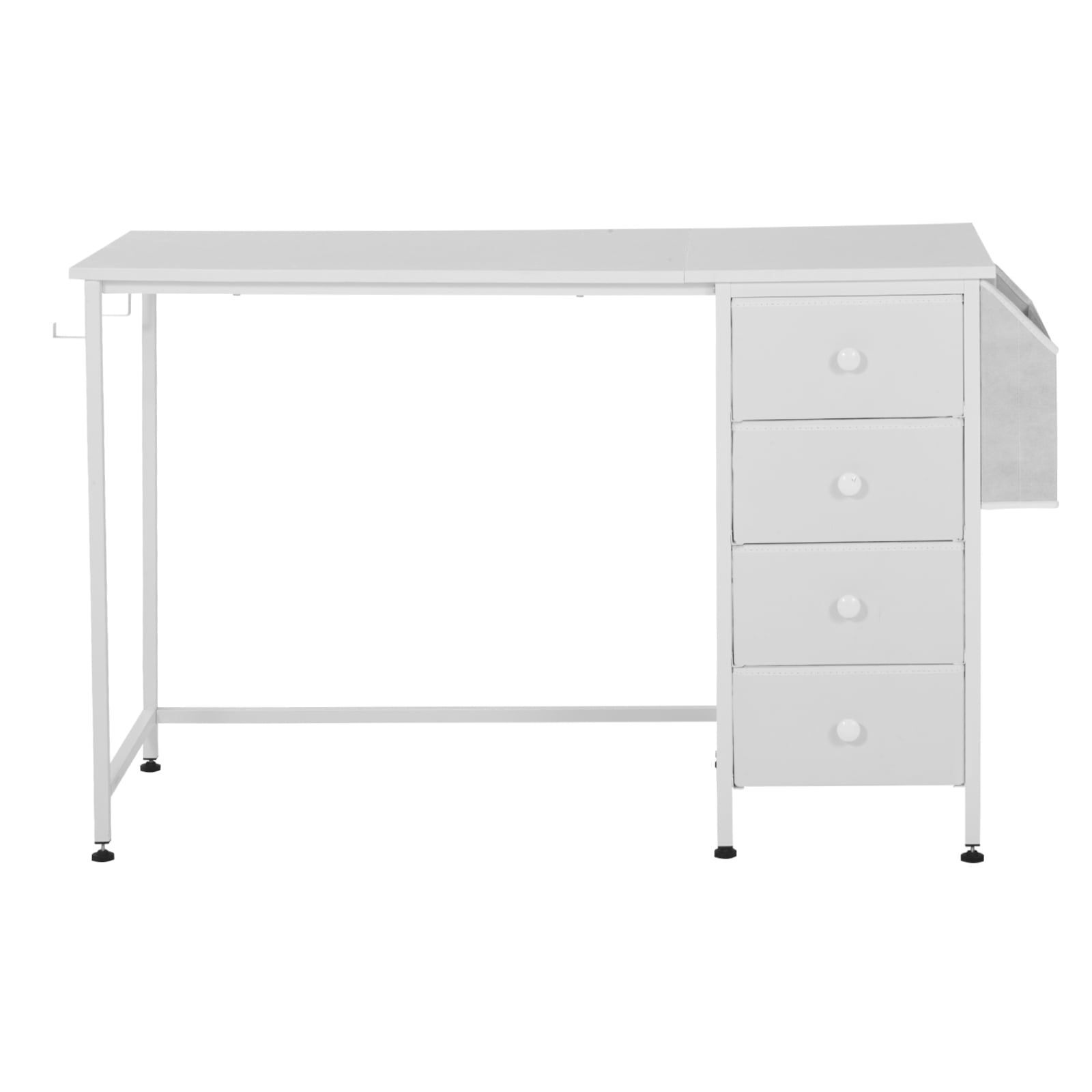 KFFKFF 47-Inch Reversible Computer Desk with Fabric Drawers, Modern Study and Work Table for Home Office or Bedroom, Simple PC Desk with Metal Frame, White