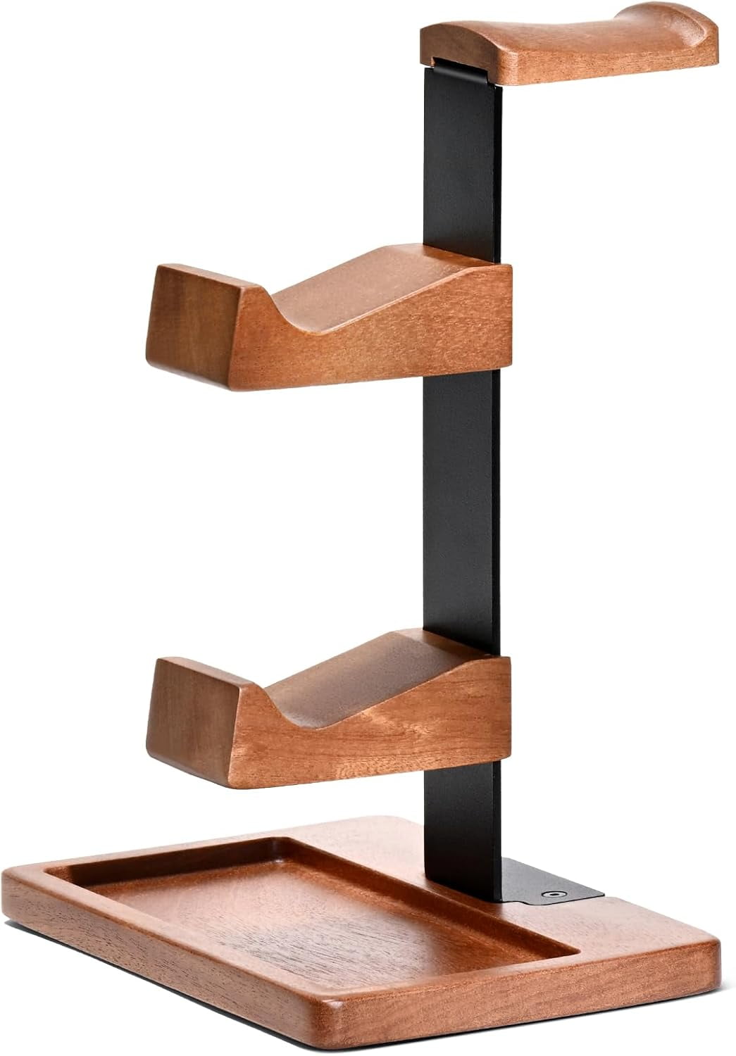 Wooden Controller Stand &amp; Headphone Holder, Dual Gamepad Mount with Accessory Tray, Premium Wood &amp; Metal Gaming Desk Organizer Setup for PS5, PS4, Xbox, Switch, PC &amp; Universal Headsets