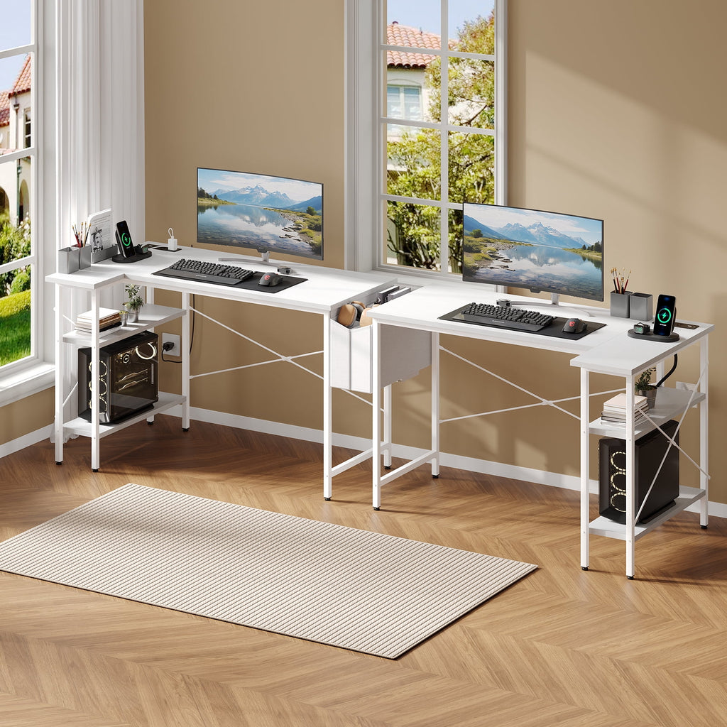 CONCETTA 39 inch Gaming Computer Desk with Power Outlet &amp; LED Strip, Reversible Storage Shelves for Home Office, Black