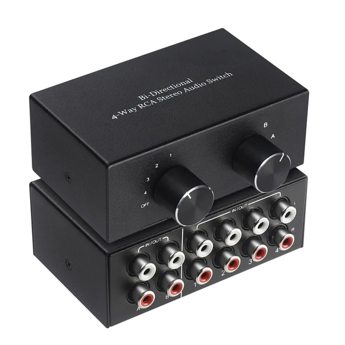 4 Way Bi-Directional RCA Stereo Audio Switch 2 in 4 Out or 4 in 2 Out L/R Jack Sound Channel RCA Audio Switcher Selector