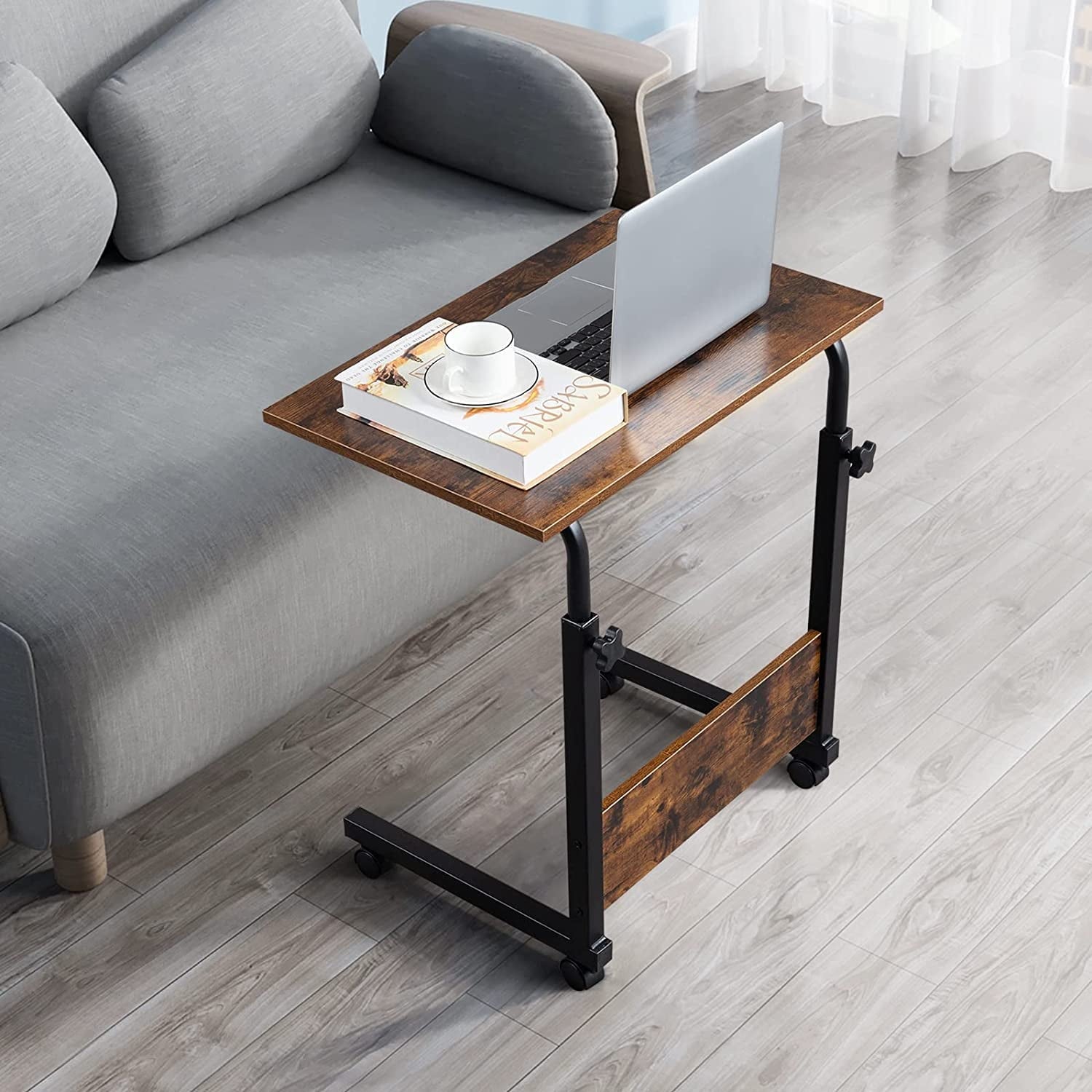 FCH Portable Computer Workstation, Standing Desk Adjustable Height, Small Computer Desk w/Rolling, Sit Stand Laptop Desk TV Tray for Bed Sofa Hospital Reading Eating, Black, 23.6"