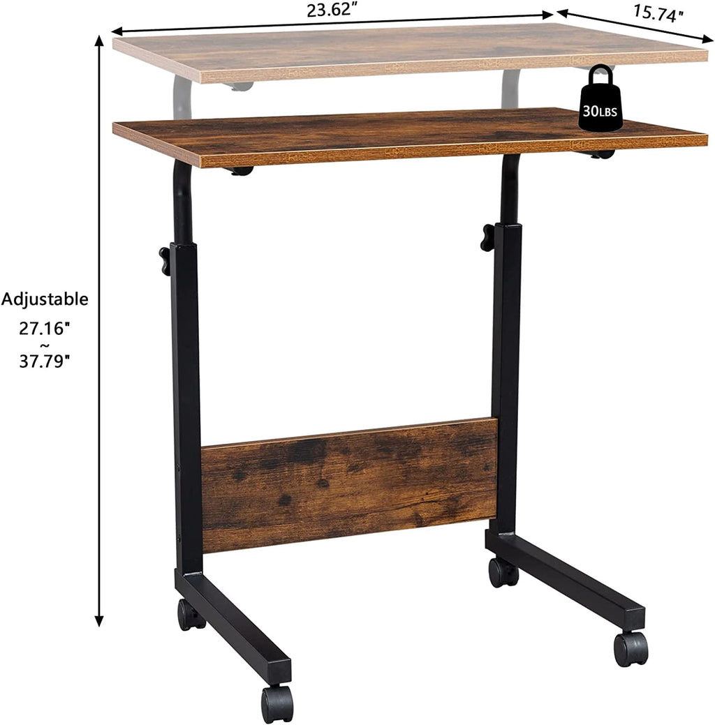 FCH Portable Computer Workstation, Standing Desk Adjustable Height, Small Computer Desk w/Rolling, Sit Stand Laptop Desk TV Tray for Bed Sofa Hospital Reading Eating, Black, 23.6"