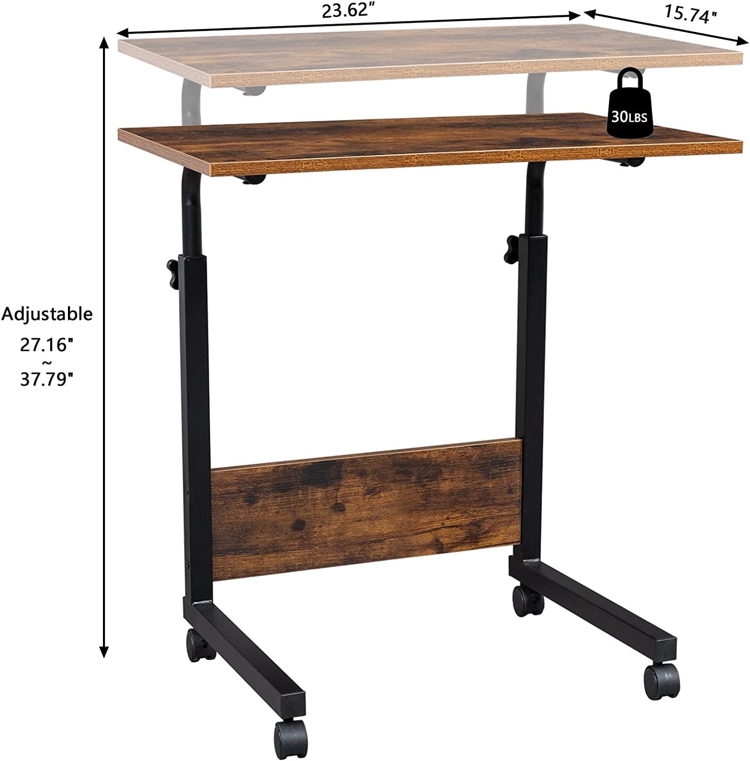 FCH Portable Computer Workstation, Standing Desk Adjustable Height, Small Computer Desk w/Rolling, Sit Stand Laptop Desk TV Tray for Bed Sofa Hospital Reading Eating, Black, 23.6"