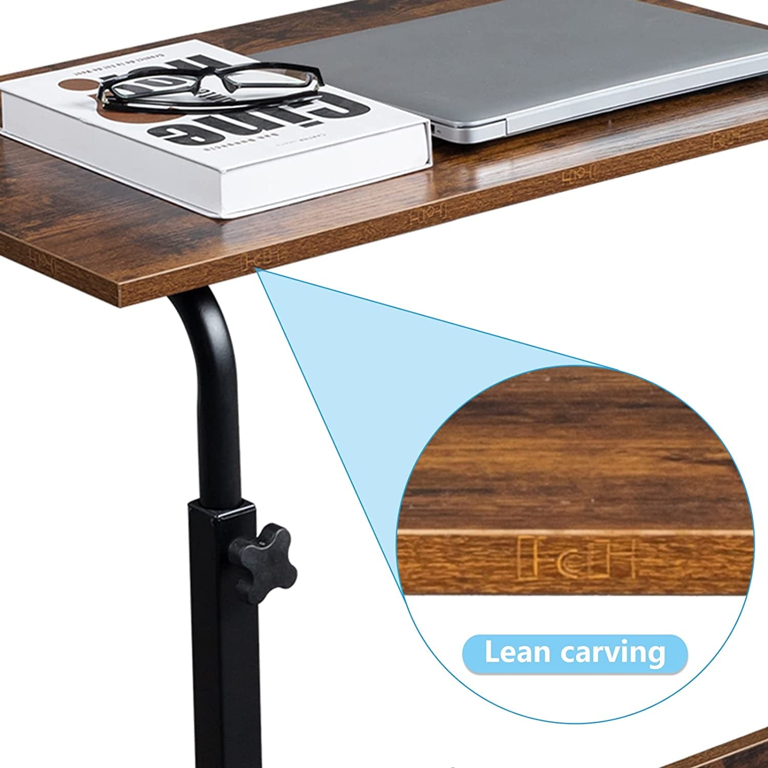 FCH Portable Computer Workstation, Standing Desk Adjustable Height, Small Computer Desk w/Rolling, Sit Stand Laptop Desk TV Tray for Bed Sofa Hospital Reading Eating, Black, 23.6"
