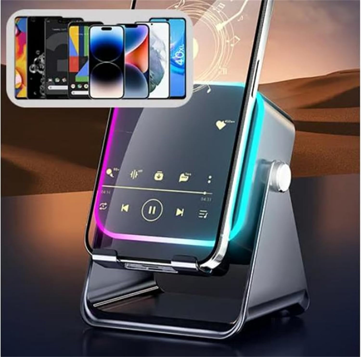 Wireless Induction Audio Speaker Stand, Wireless Induction Bluetooth Speaker, 5-in-1 Phone Stand, Wireless Speakers for Smart Phone