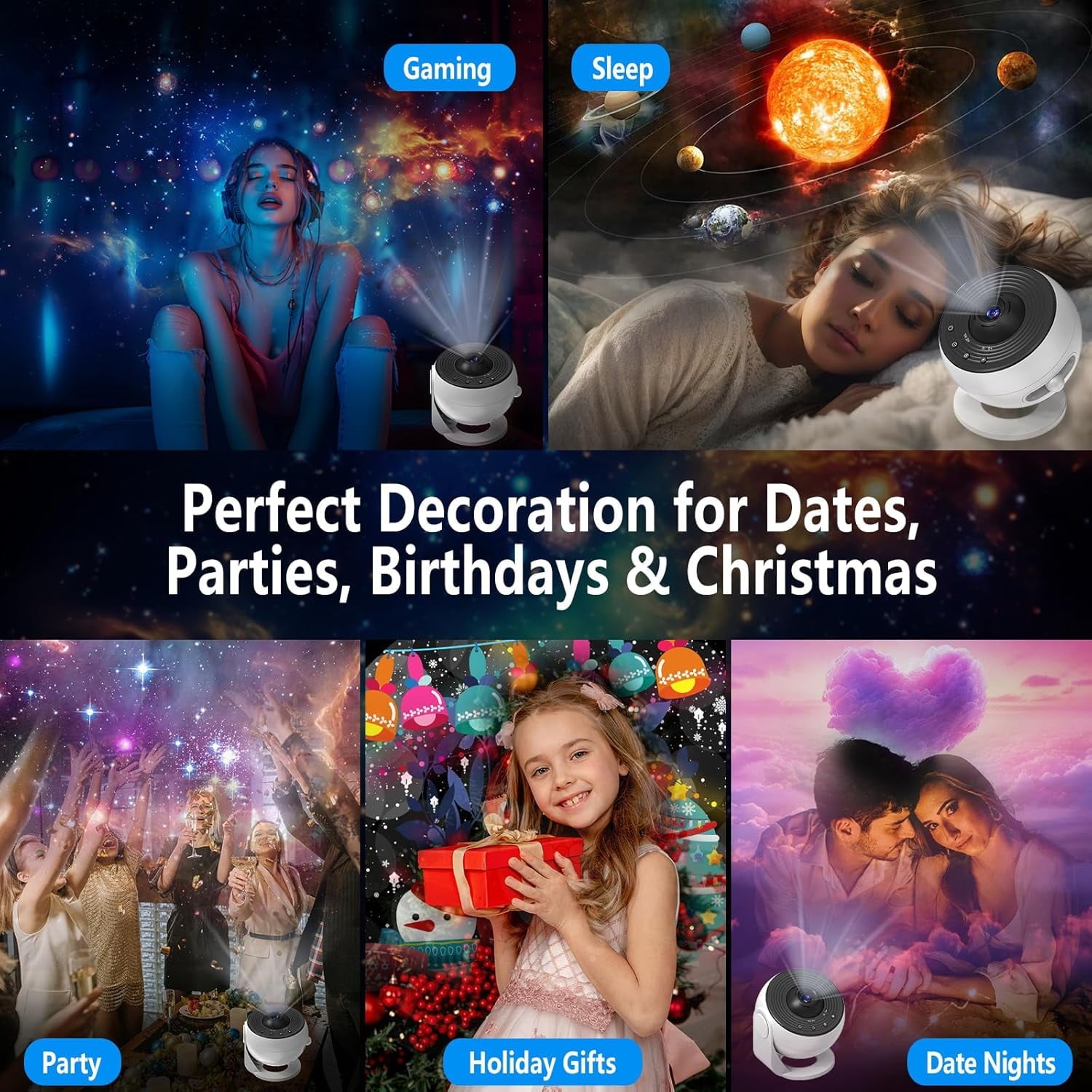 Upgrade Galaxy Projector for Bedroom, Home Planetarium Projector Lamp,LED Space Galaxy Lamp, Room Decor for Kids Adults with 13 Planet Discs, Moon/Nebula/Night Light Star Projector with Timer