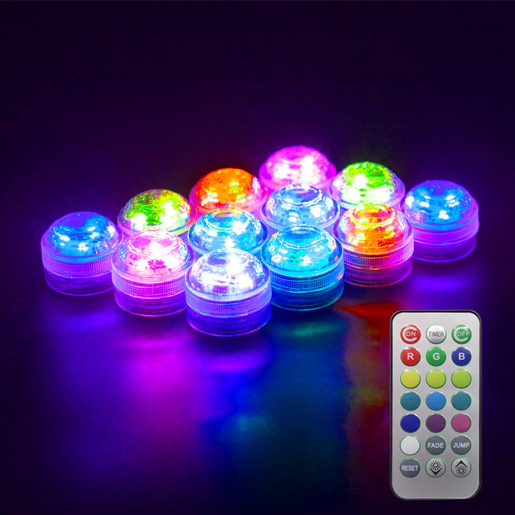 12Pcs Wireless Colorful LED Car Interior Ambient Light Remote Control Battery Operated Vase Pool Pond Lantern Decoration