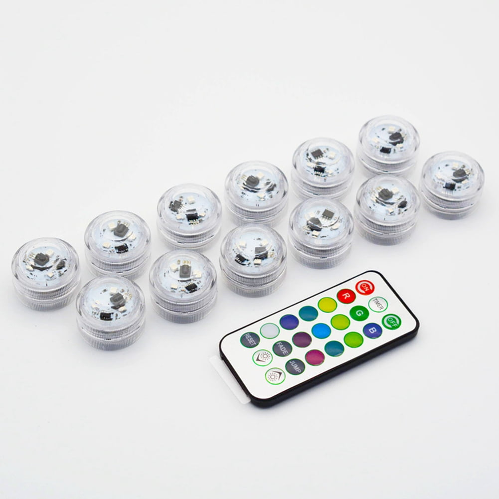 12Pcs Wireless Colorful LED Car Interior Ambient Light Remote Control Battery Operated Vase Pool Pond Lantern Decoration