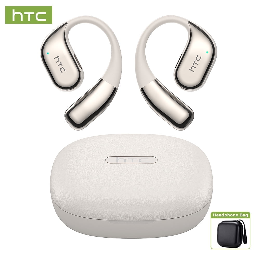 HTC NE39 Wireless Bluetooth 6.0 Open-Ear Earbuds, AI Translator, Noise-Cancelling Headphones, 130+ Languages, 40H Playtime, IPX5 Waterproof, Off-White