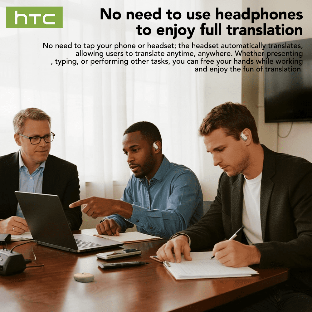 HTC NE39 Wireless Bluetooth 6.0 Open-Ear Earbuds, AI Translator, Noise-Cancelling Headphones, 130+ Languages, 40H Playtime, IPX5 Waterproof, Off-White