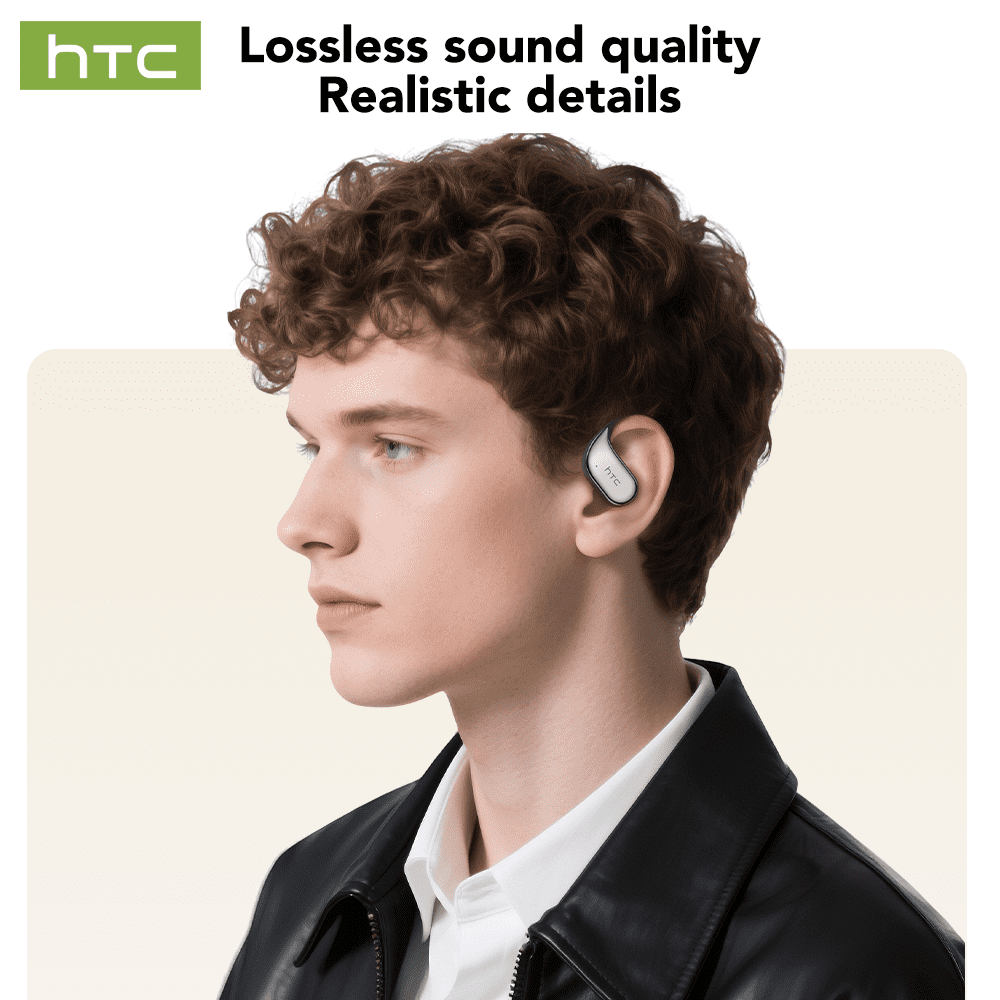 HTC NE39 Wireless Bluetooth 6.0 Open-Ear Earbuds, AI Translator, Noise-Cancelling Headphones, 130+ Languages, 40H Playtime, IPX5 Waterproof, Off-White
