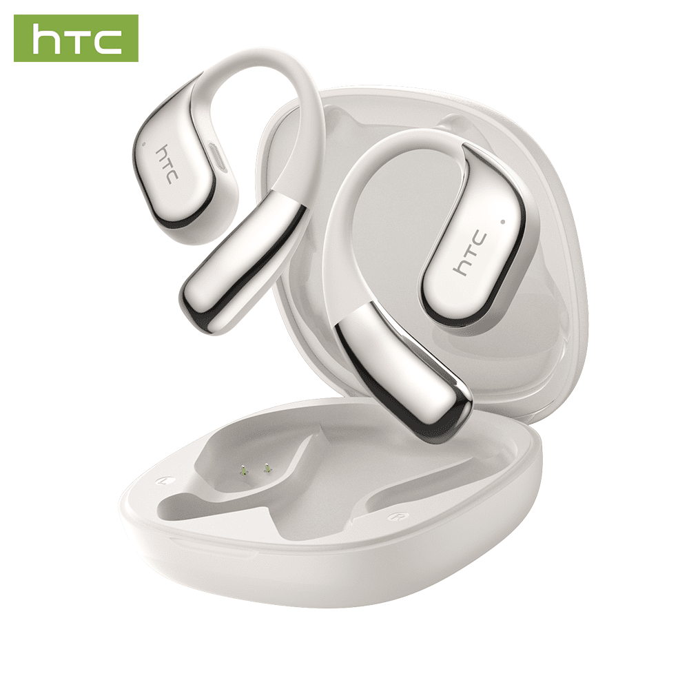 HTC NE39 Wireless Bluetooth 6.0 Open-Ear Earbuds, AI Translator, Noise-Cancelling Headphones, 130+ Languages, 40H Playtime, IPX5 Waterproof, Off-White