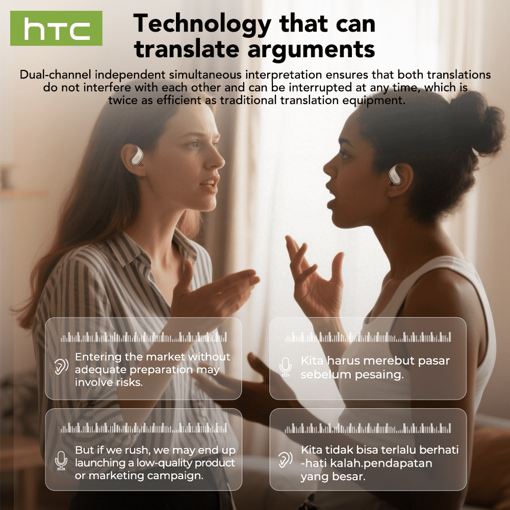 HTC NE39 Wireless Bluetooth 6.0 Open-Ear Earbuds, AI Translator, Noise-Cancelling Headphones, 130+ Languages, 40H Playtime, IPX5 Waterproof, Off-White