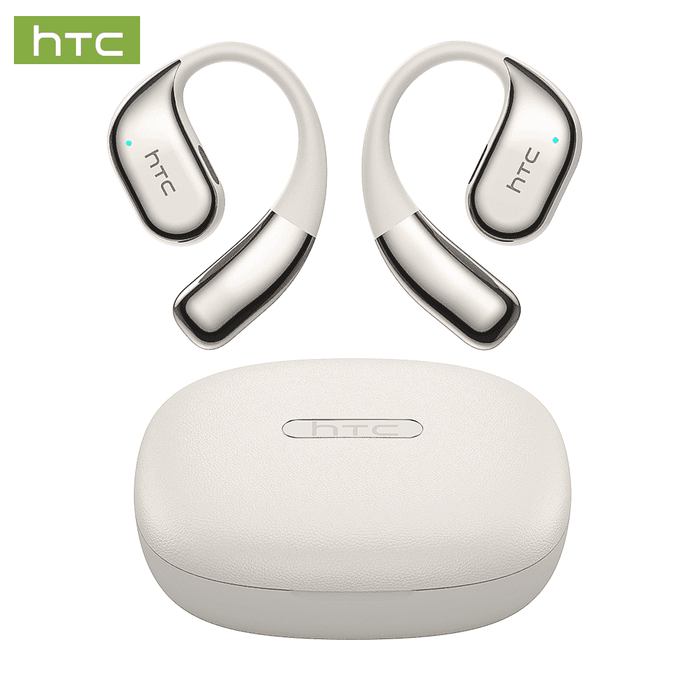 HTC NE39 Wireless Bluetooth 6.0 Open-Ear Earbuds, AI Translator, Noise-Cancelling Headphones, 130+ Languages, 40H Playtime, IPX5 Waterproof, Off-White