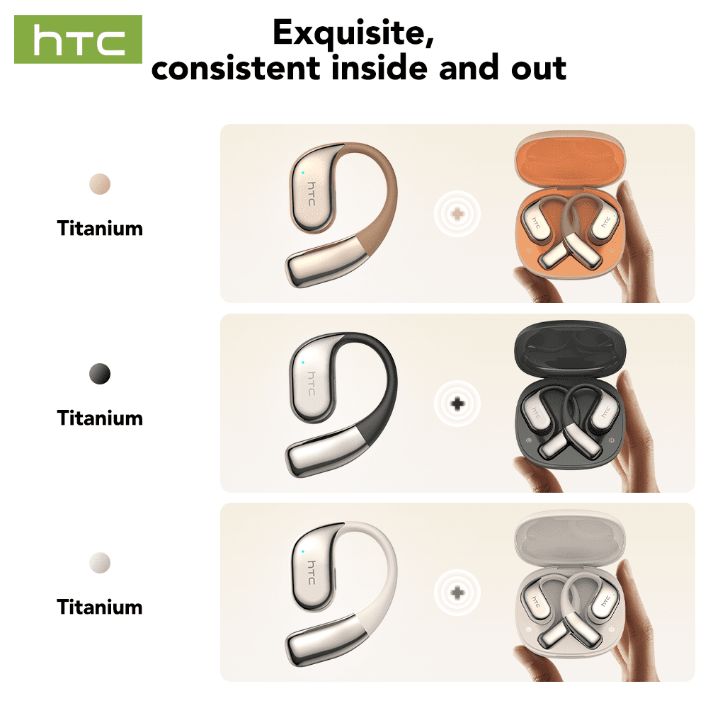 HTC NE39 Wireless Bluetooth 6.0 Open-Ear Earbuds, AI Translator, Noise-Cancelling Headphones, 130+ Languages, 40H Playtime, IPX5 Waterproof, Off-White