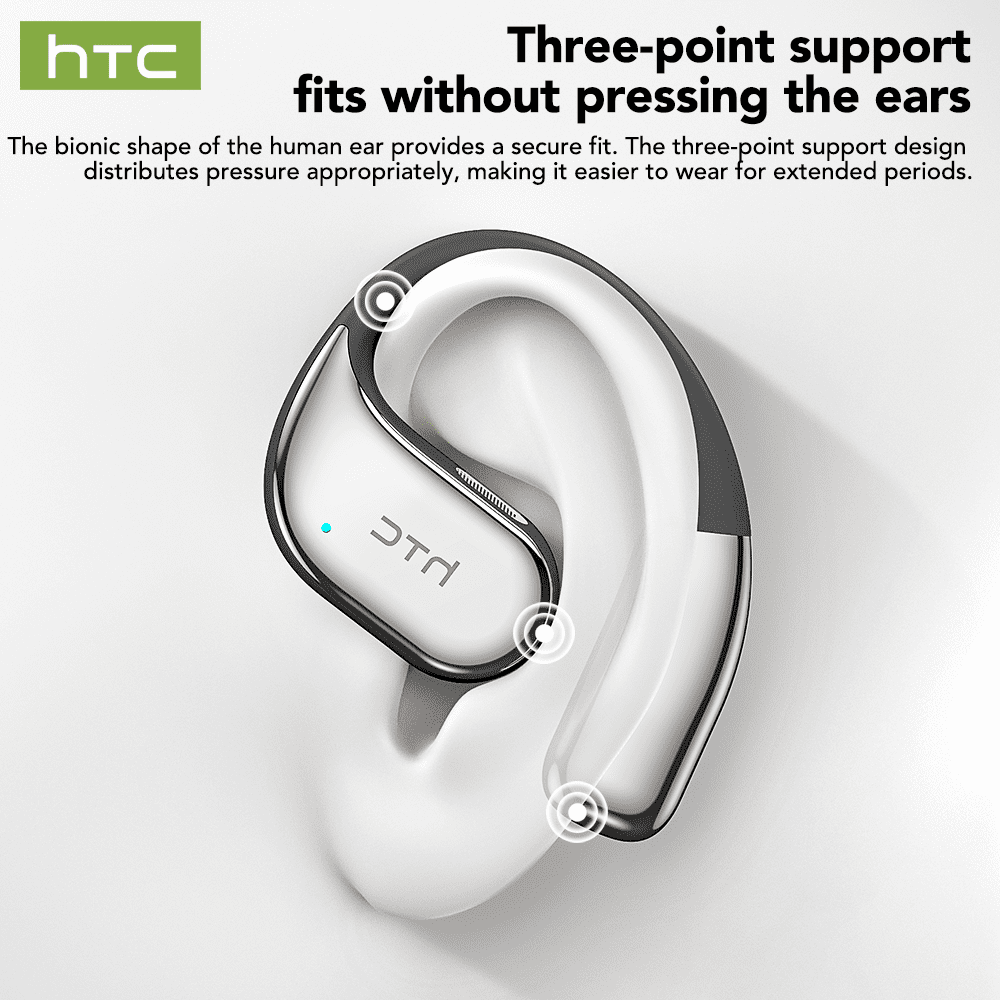 HTC NE39 Wireless Bluetooth 6.0 Open-Ear Earbuds, AI Translator, Noise-Cancelling Headphones, 130+ Languages, 40H Playtime, IPX5 Waterproof, Off-White