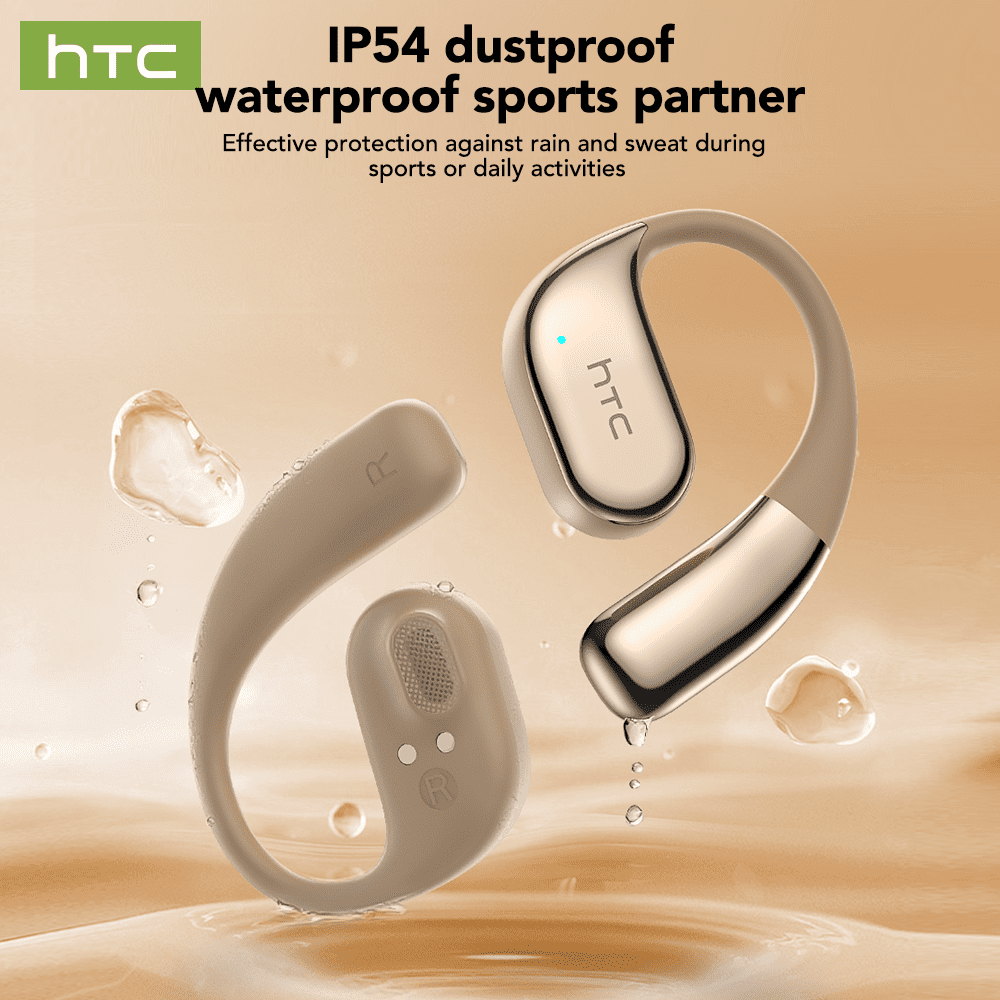 HTC NE39 Wireless Bluetooth 6.0 Open-Ear Earbuds, AI Translator, Noise-Cancelling Headphones, 130+ Languages, 40H Playtime, IPX5 Waterproof, Off-White