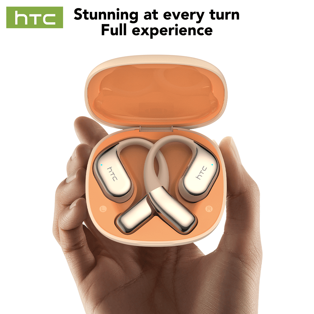 HTC NE39 Wireless Bluetooth 6.0 Open-Ear Earbuds, AI Translator, Noise-Cancelling Headphones, 130+ Languages, 40H Playtime, IPX5 Waterproof, Off-White
