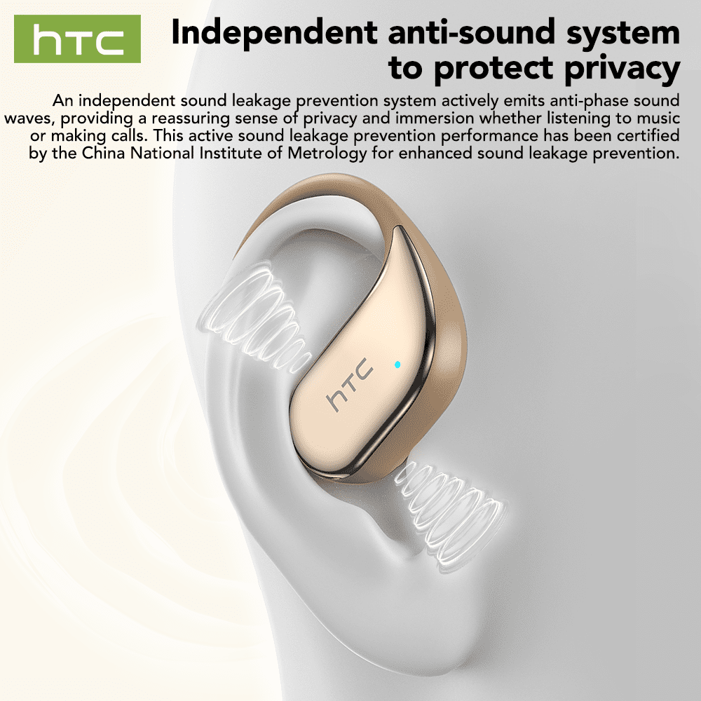 HTC NE39 Wireless Bluetooth 6.0 Open-Ear Earbuds, AI Translator, Noise-Cancelling Headphones, 130+ Languages, 40H Playtime, IPX5 Waterproof, Off-White