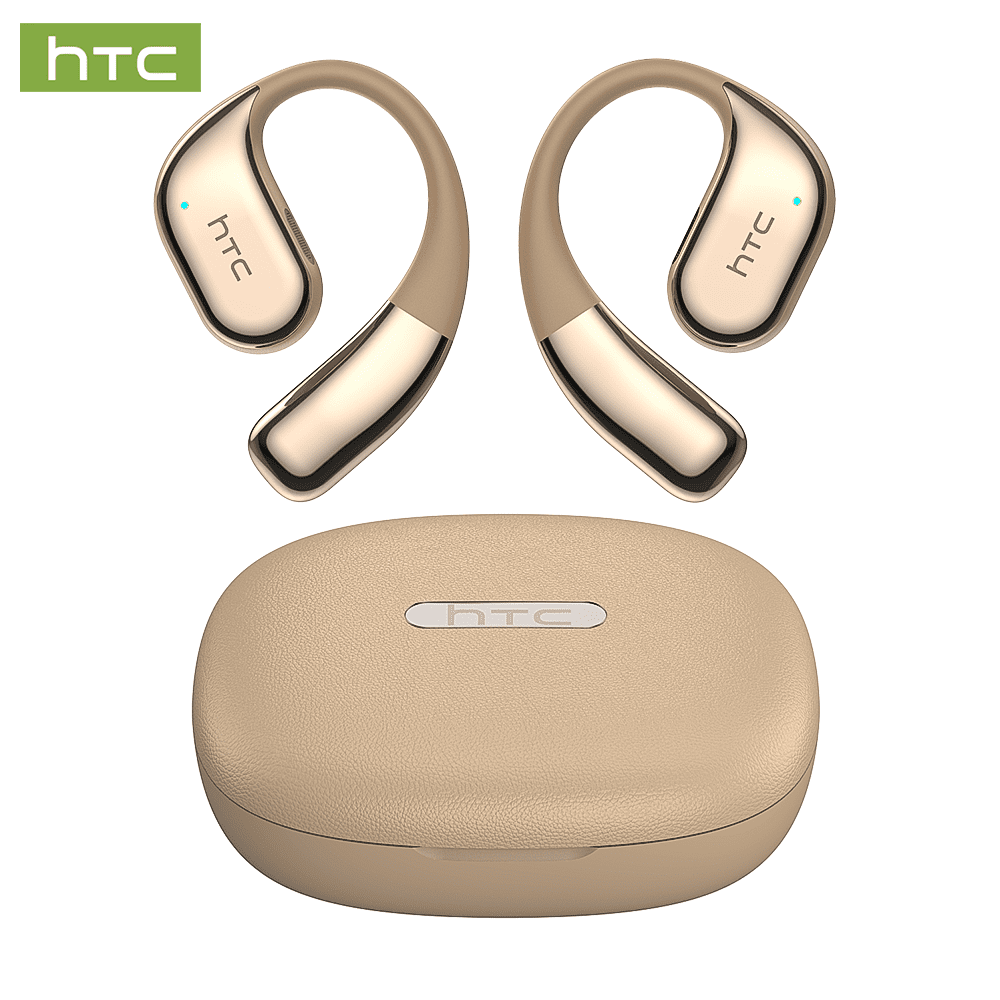 HTC NE39 Wireless Bluetooth 6.0 Open-Ear Earbuds, AI Translator, Noise-Cancelling Headphones, 130+ Languages, 40H Playtime, IPX5 Waterproof, Off-White