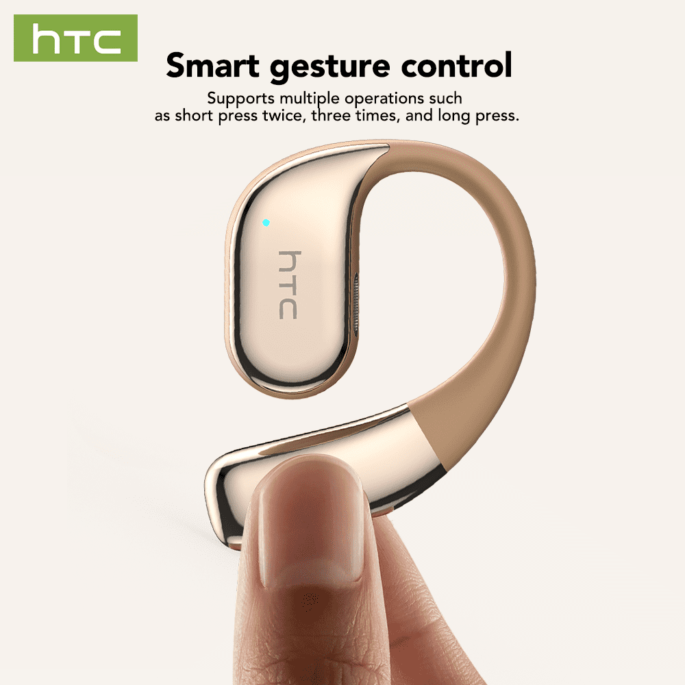 HTC NE39 Wireless Bluetooth 6.0 Open-Ear Earbuds, AI Translator, Noise-Cancelling Headphones, 130+ Languages, 40H Playtime, IPX5 Waterproof, Off-White